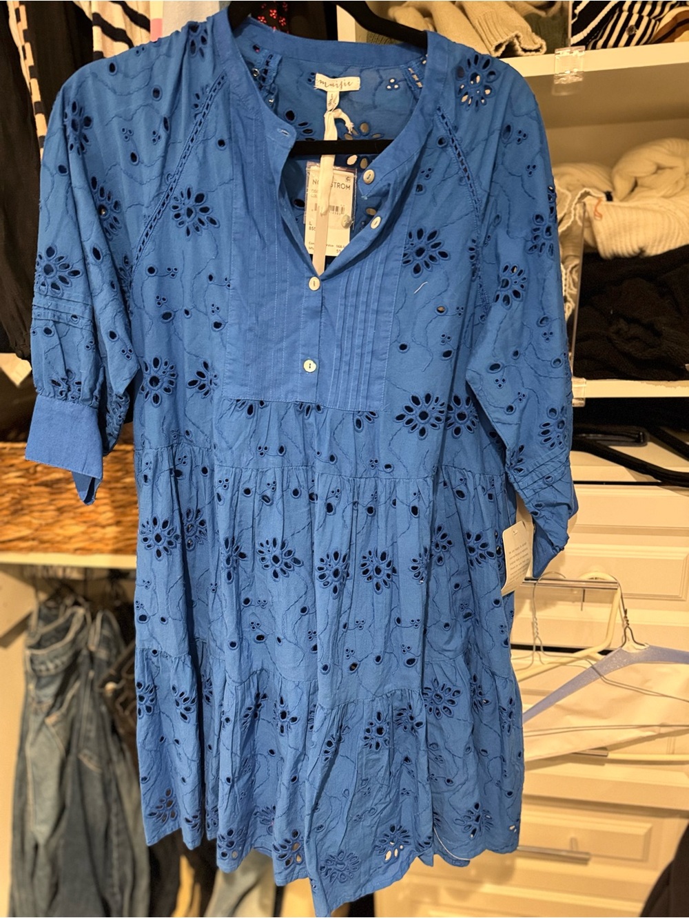 Nordstrom Royal Blue Eyelet Tiered Button-Front Dress